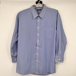 Damon Mens Blue White Striped Easy Care Dress Shirt 19 34/35 Long Sleeve